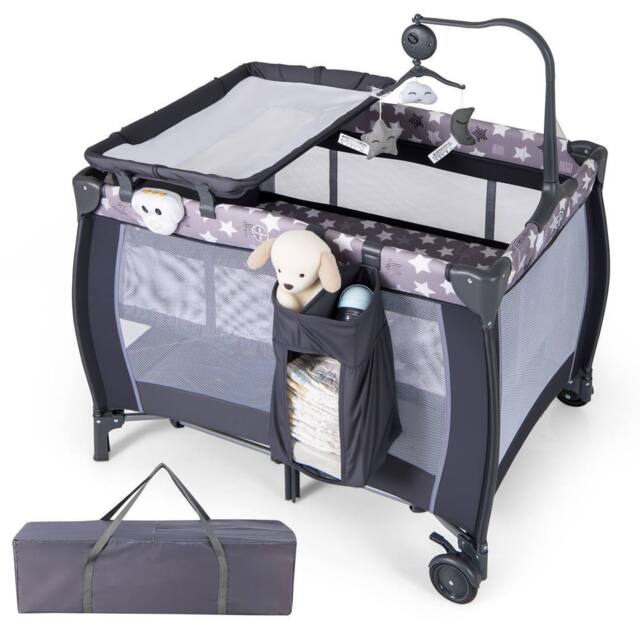 Costway 3 in 1 Baby Activity Center Foldable Playpen w/ Diaper Changing Table in Grey - image 1