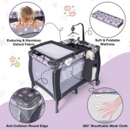 Costway 3 in 1 Baby Activity Center Foldable Playpen w/ Diaper Changing Table in Grey - thumbnail 4
