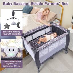 Costway 3 in 1 Baby Activity Center Foldable Playpen w/ Diaper Changing Table in Grey - thumbnail 7