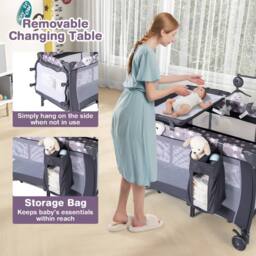 Costway 3 in 1 Baby Activity Center Foldable Playpen w/ Diaper Changing Table in Grey - thumbnail 5