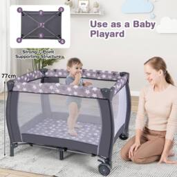 Costway 3 in 1 Baby Activity Center Foldable Playpen w/ Diaper Changing Table in Grey - thumbnail 6