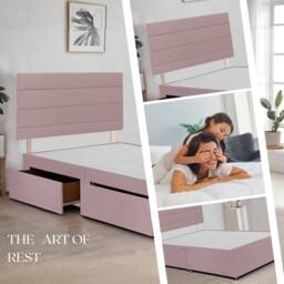 "Bed Time UK Plush Divan Bed Frame with 20"" Horizontal Headboard & 2 Drawers in Pink - Size: Small Double" - thumbnail 4