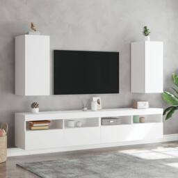 Berkfield Home TV Wall Cabinet with LED Lights White 30.5x35x70 cm - thumbnail 6