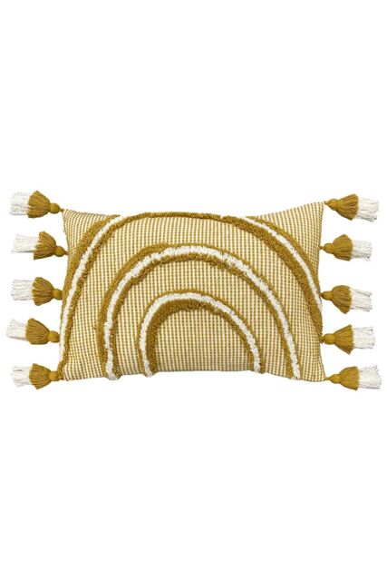 Furn Rainbow Tuft Tasselled Cushion in Yellow - Size: 30 cm x 50 cm - image 1