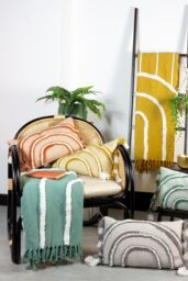 Furn Rainbow Tuft Tasselled Cushion in Yellow - Size: 30 cm x 50 cm - thumbnail 4
