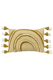 Furn Rainbow Tuft Tasselled Cushion in Yellow - Size: 30 cm x 50 cm