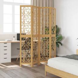 Berkfield Home Room Divider 4 Panels Brown Solid Wood Paulownia in Light Tan - thumbnail 1