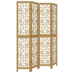 Berkfield Home Room Divider 4 Panels Brown Solid Wood Paulownia in Light Tan - thumbnail 3