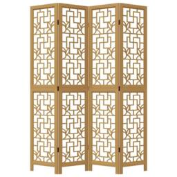 Berkfield Home Room Divider 4 Panels Brown Solid Wood Paulownia in Light Tan - thumbnail 4