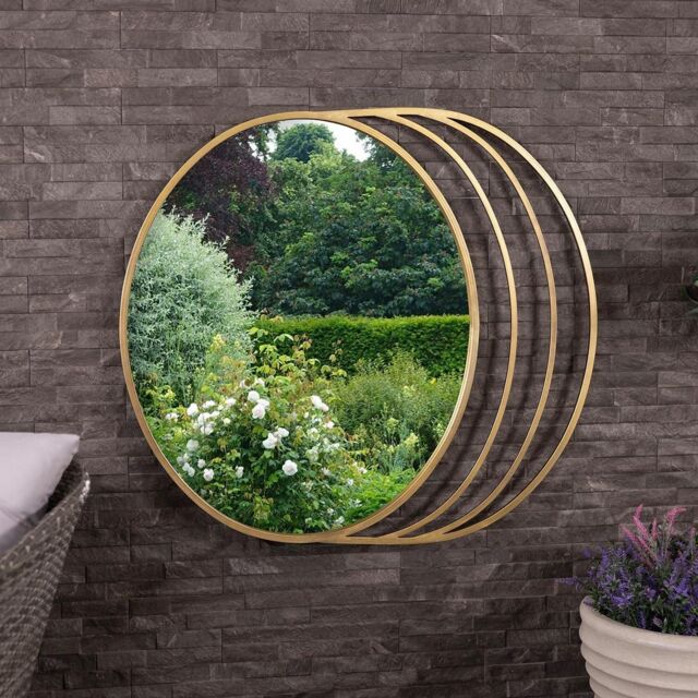 Charles Bentley Prague Round Mirror Gold Coloured Weather Resistant Wall Mount - image 1