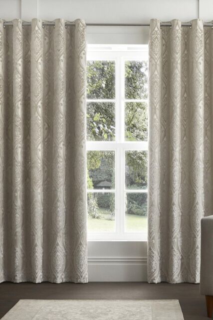 Curtina 'Chateau' Damask Patterned Pair of Eyelet Curtains in Natural - Size: 229 cm width x 229 cm drop - image 1
