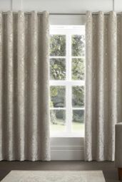 Curtina 'Chateau' Damask Patterned Pair of Eyelet Curtains in Natural - Size: 229 cm width x 229 cm drop - thumbnail 1