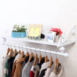 SPETLEK Heavy Duty Wall Mount Clothes Rack Hanging Storage Display Shelf in White - thumbnail 6