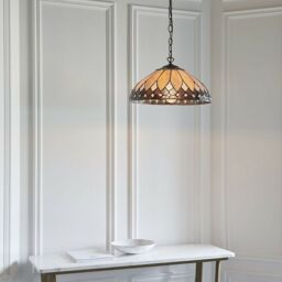 Loops Tiffany Glass Hanging Ceiling Pendant Light Dark Bronze 400mm Lamp Shade i00085 in Clear - thumbnail 5