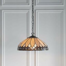 Loops Tiffany Glass Hanging Ceiling Pendant Light Dark Bronze 400mm Lamp Shade i00085 in Clear - thumbnail 3
