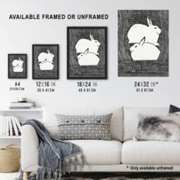 "Artery8 Two Stylised Snow Hares Samuel J De Mesquita Wall Art Poster Print in Black - Size: W12"" x H16""" - thumbnail 3