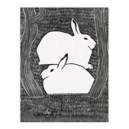 "Artery8 Two Stylised Snow Hares Samuel J De Mesquita Wall Art Poster Print in Black - Size: W12"" x H16""" - thumbnail 1