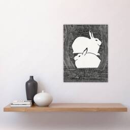 "Artery8 Two Stylised Snow Hares Samuel J De Mesquita Wall Art Poster Print in Black - Size: W12"" x H16""" - thumbnail 4