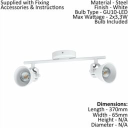 Loops Flush 2 Spot Ceiling Light Colour White Steel Bulb GU10 2x3.3W Included - thumbnail 2