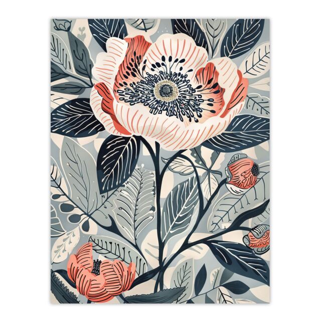 "Artery8 Blooming Peonies Blue Pink Floral Design Wall Art Print - Size: W24"" x H32""" - image 1