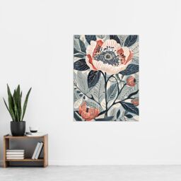 "Artery8 Blooming Peonies Blue Pink Floral Design Wall Art Print - Size: W24"" x H32""" - thumbnail 4