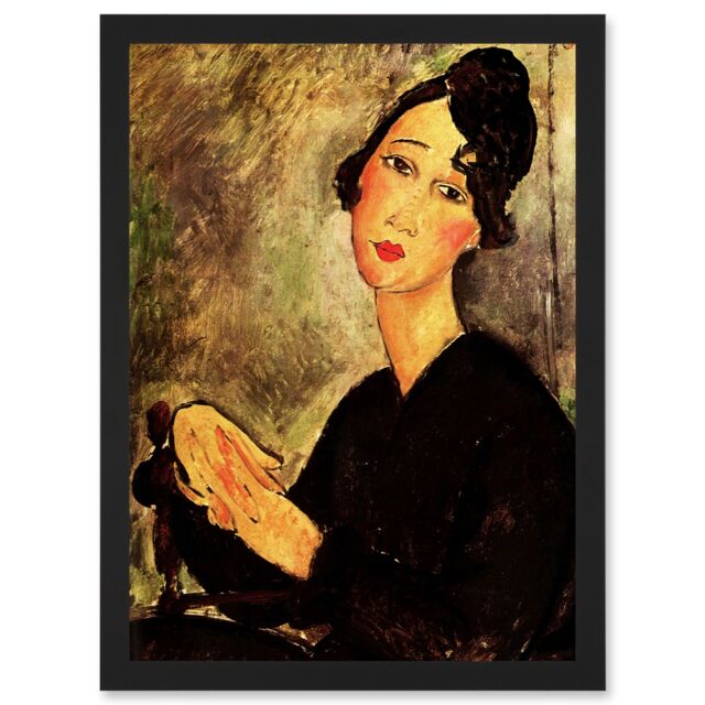 Artery8 Amedeo Modigliani Portrait Of Dedie Old Master Painting Artwork Framed Wall Art Print A4 in Black - image 1