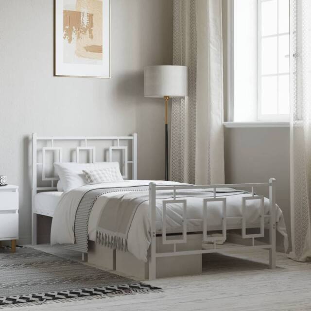 Berkfield Home Metal Bed Frame without Mattress with Footboard White 90x200cm - Size: 90x200 cm - image 1