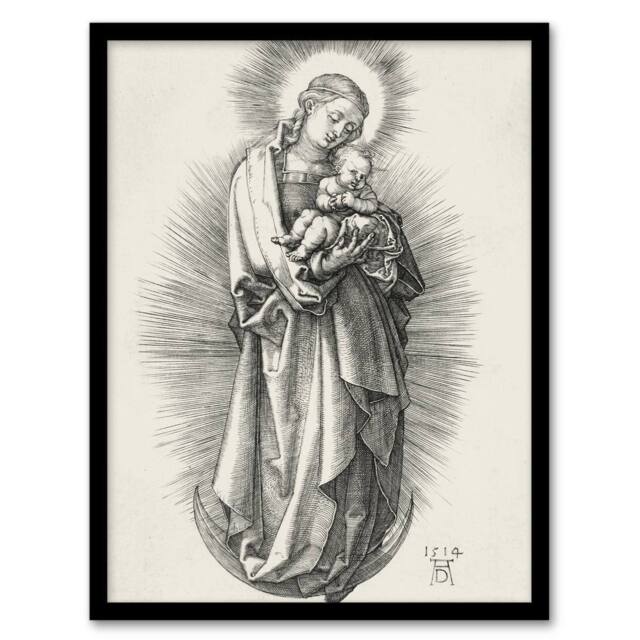 Artery8 Albrecht Durer The Virgin on a Crescent Moon Framed Art Picture Print in White - Size: A4 - image 1