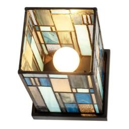 Happy Homewares Designer Art Deco Tiffany Table Lamp in Coloured Stained Glass in Blue - thumbnail 4