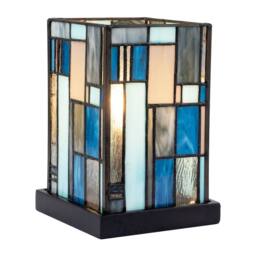 Happy Homewares Designer Art Deco Tiffany Table Lamp in Coloured Stained Glass in Blue - thumbnail 2