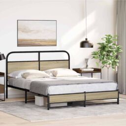 Berkfield Home Bed Frame without Mattress 150x200 cm King Size Sonoma Oak Engineered Wood in Brown - thumbnail 4