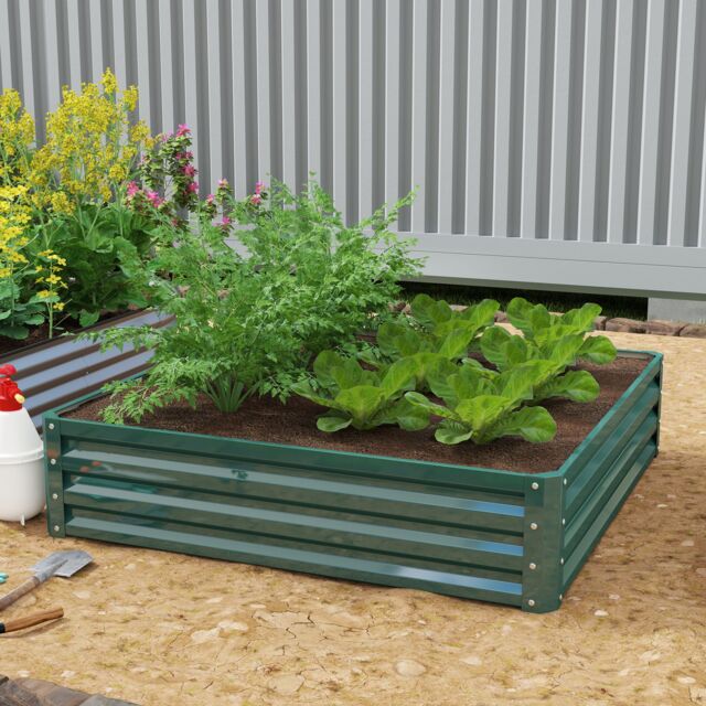 OUTSUNNY Raised Garden Bed Metal Garden Flower Vegetable Planter in Grey - image 1