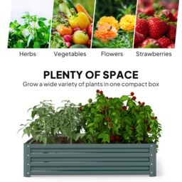 OUTSUNNY Raised Garden Bed Metal Garden Flower Vegetable Planter in Grey - thumbnail 4