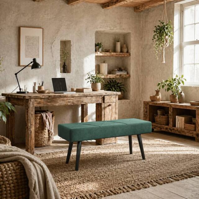 Wyld Haus Mazuka Green End of Bed Bench Velvet Feel Upholstery X Stitching - image 1