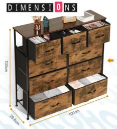 Modcraft Chest of Drawers with 9 Fabric Drawers in Brown - thumbnail 3