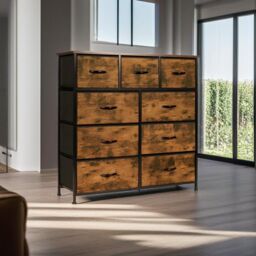 Modcraft Chest of Drawers with 9 Fabric Drawers in Brown - thumbnail 4