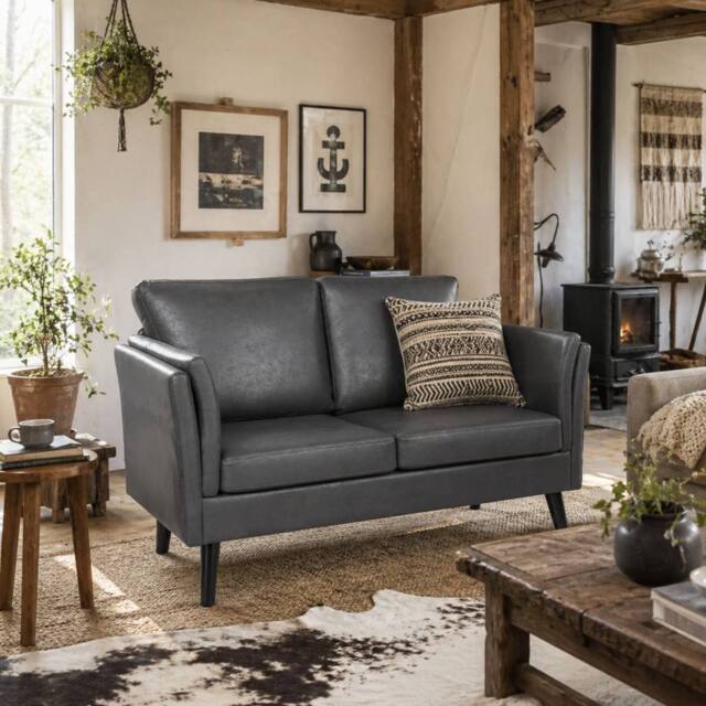 Wyld Haus Ravi Grey Faux Leather 2 Seater Sofa - image 1
