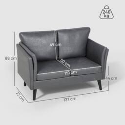 Wyld Haus Ravi Grey Faux Leather 2 Seater Sofa - thumbnail 3