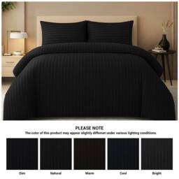 Pamposh Satin Stripes Duvet Cover Set Reversible Bedding Sets in Black - Size: Double - thumbnail 5