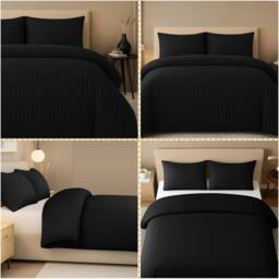 Pamposh Satin Stripes Duvet Cover Set Reversible Bedding Sets in Black - Size: Double - thumbnail 6