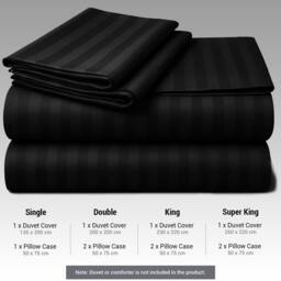 Pamposh Satin Stripes Duvet Cover Set Reversible Bedding Sets in Black - Size: Double - thumbnail 8