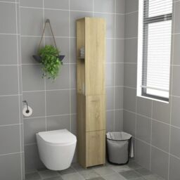 Berkfield Home Bathroom Cabinet Sonoma Oak 25x26.5x170 cm Engineered Wood in Brown - thumbnail 3