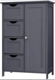 Hygrad Built to Survive Bathroom Floor Cabinet Cupboard Free Standing Wooden Cabinet Storage Unit with 4 Drawers & 1 Door, Adjustable Shelf, Grey - thumbnail 4