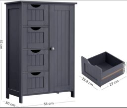 Hygrad Built to Survive Bathroom Floor Cabinet Cupboard Free Standing Wooden Cabinet Storage Unit with 4 Drawers & 1 Door, Adjustable Shelf, Grey - thumbnail 3