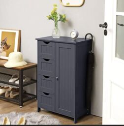 Hygrad Built to Survive Bathroom Floor Cabinet Cupboard Free Standing Wooden Cabinet Storage Unit with 4 Drawers & 1 Door, Adjustable Shelf, Grey - thumbnail 2
