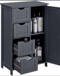 Hygrad Built to Survive Bathroom Floor Cabinet Cupboard Free Standing Wooden Cabinet Storage Unit with 4 Drawers & 1 Door, Adjustable Shelf, Grey - thumbnail 5