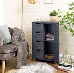 Hygrad Built to Survive Bathroom Floor Cabinet Cupboard Free Standing Wooden Cabinet Storage Unit with 4 Drawers & 1 Door, Adjustable Shelf, Grey