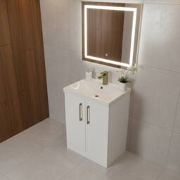 Balterley Bathroom Floor 2 Soft Close Door Vanity Unit Basin, Gloss White, 610mm in White - thumbnail 4