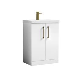Balterley Bathroom Floor 2 Soft Close Door Vanity Unit Basin, Gloss White, 610mm in White - thumbnail 1