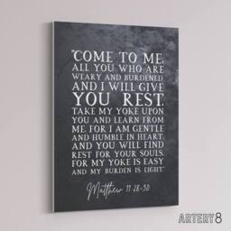 "Artery8 Matthew 11 28 30 Come To Me All You Bible Quote Canvas Wall Art Print in Grey - Size: W24"" x H32""" - thumbnail 2
